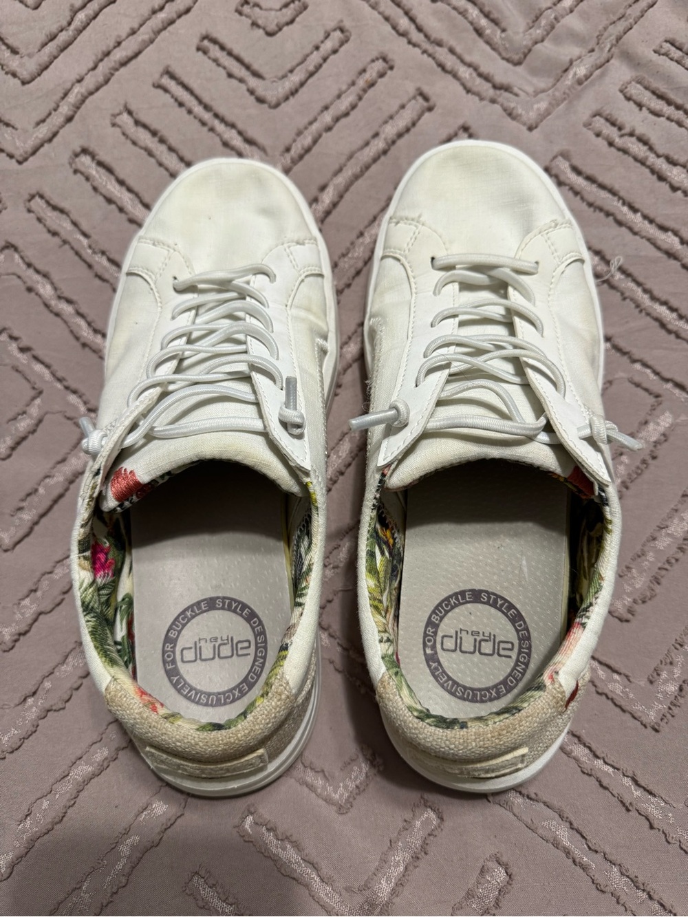 Hey Dude White Canvas Sneakers with Floral Collar
